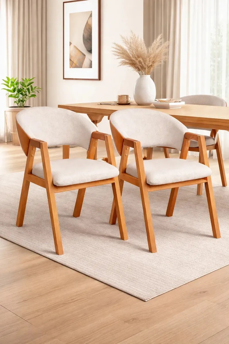2 Cadeiras Para Sala De Jantar Braço De Madeira Maciça Confortável Design Sofisticado - Dorti Estofados