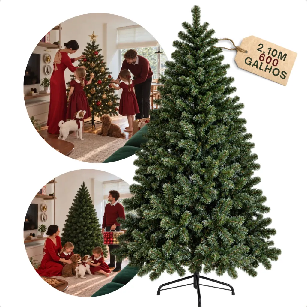 Árvore De Natal Pinheiro 210cm 600 Galhos Cheia Premium Verde
