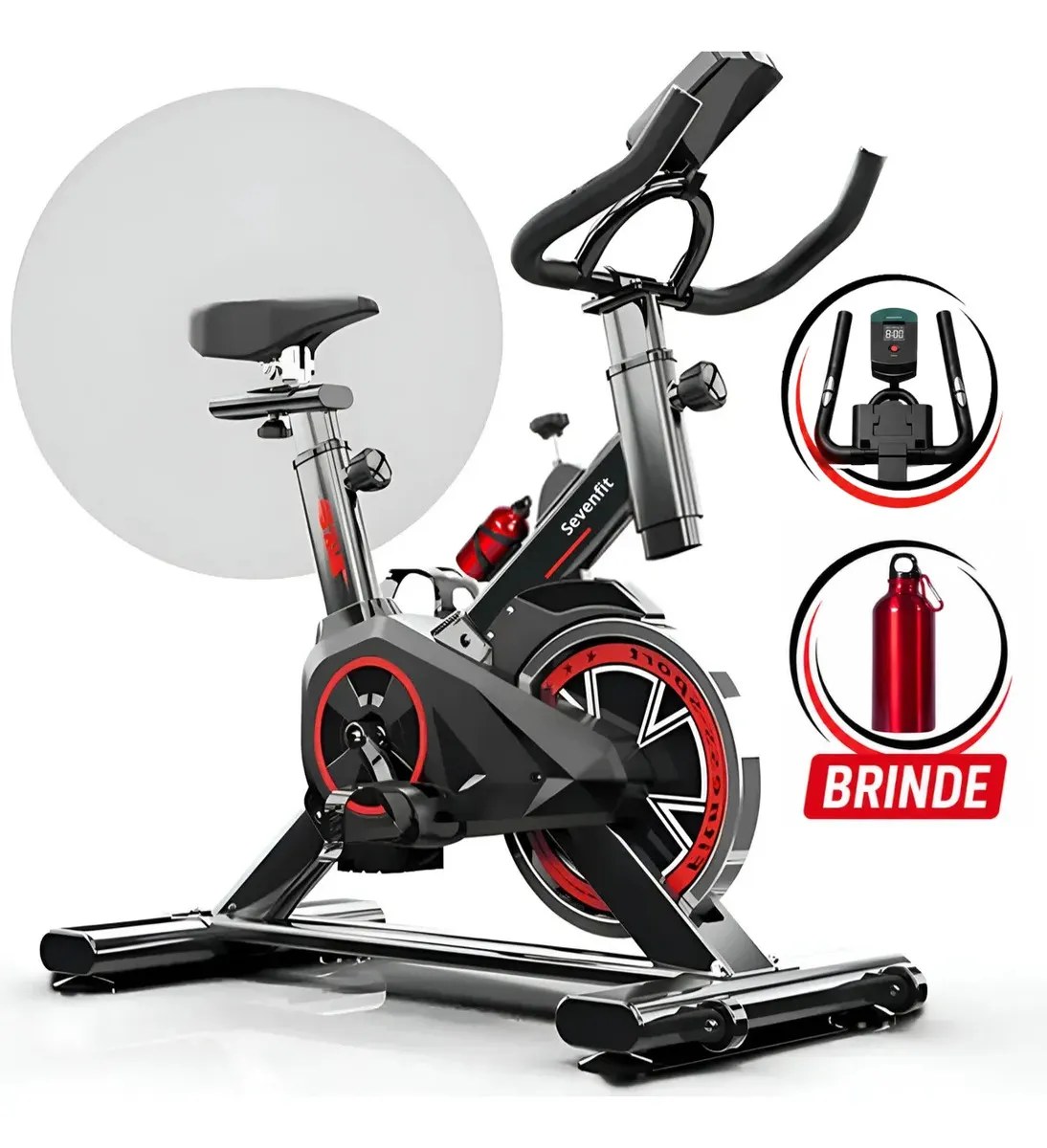 Bicicleta Ergométrica Bike Spinning 6kg Sensação Inércia Fitness Preto E Vermelho Sevenfit Para Cardio