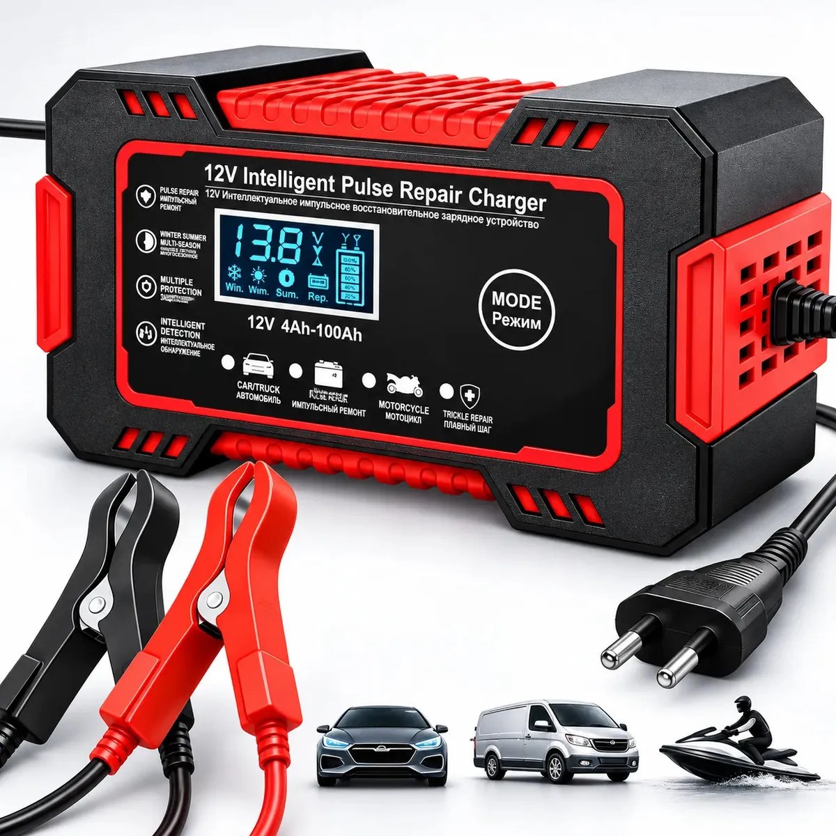 Carregador Inteligente De Bateria Automotiva 12v 6a Bivolt Recupera Baterias 4ah A 100ah Todos Veículos Moto Carro Caminhão Barco Woosh