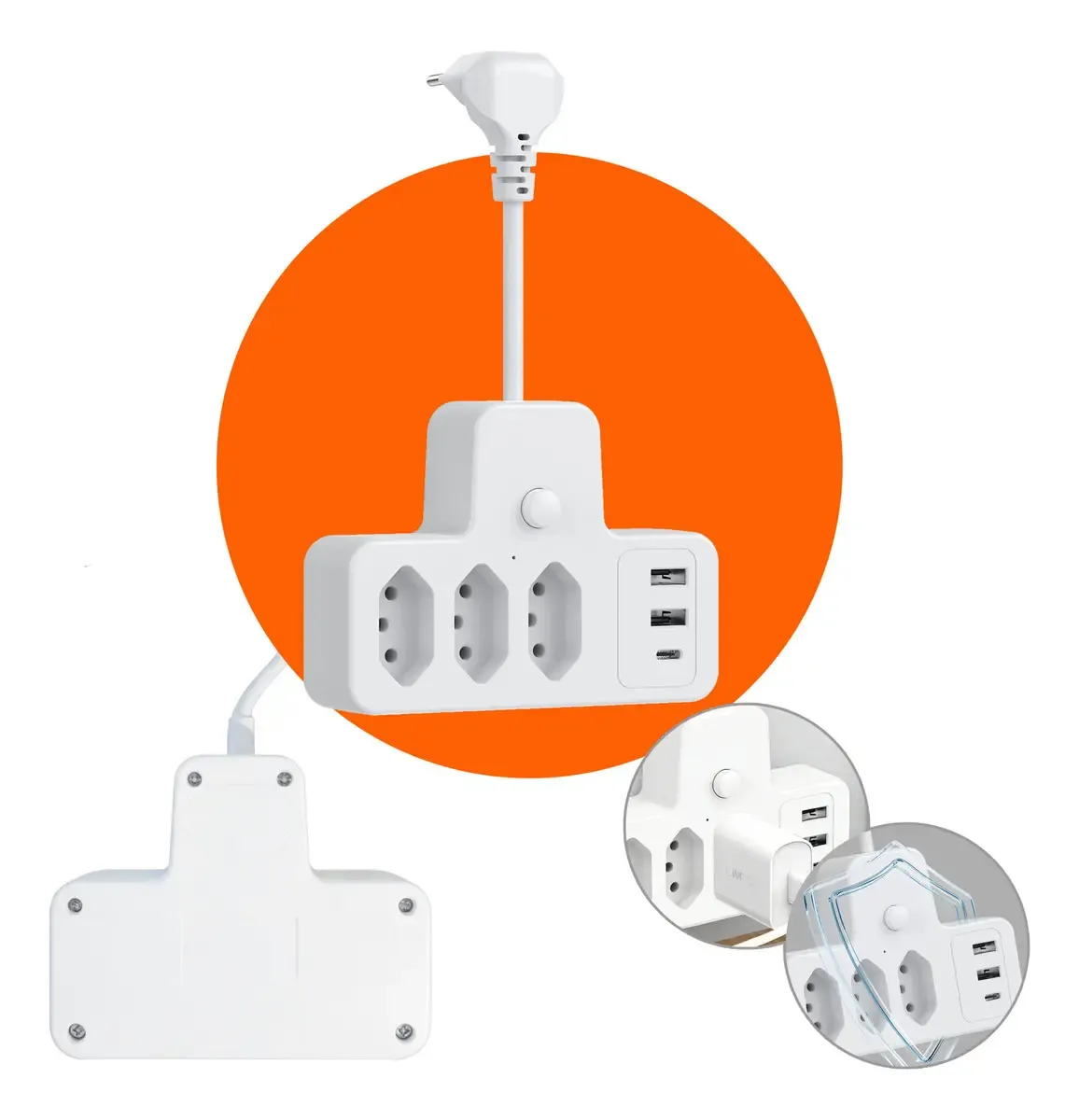 Conector De Extensão Portátil 3 Universal Plug Carregador Eletro Mex Modelo:6em1 Unidade:1 Unidade
