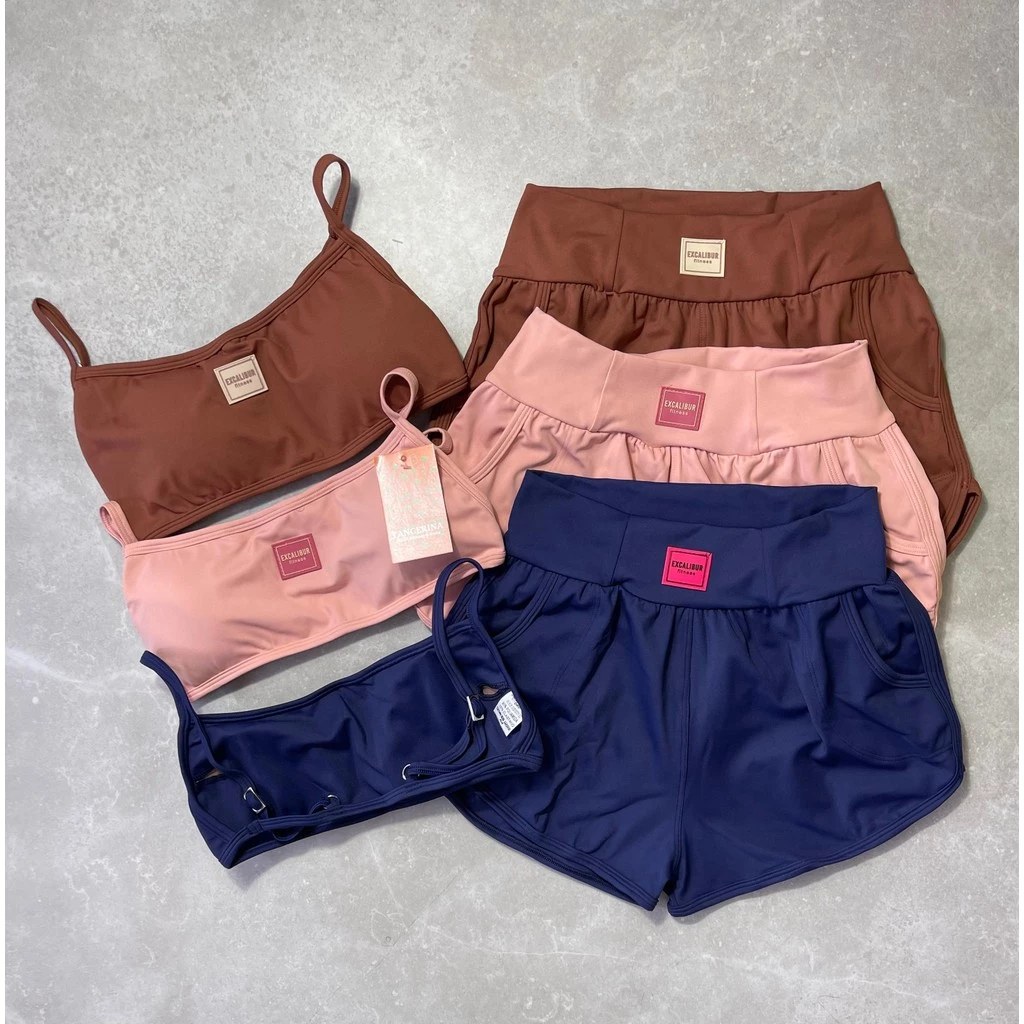 CONJUNTO SHORT EXCALIBUR TOP ALCINHA COSTA FITA ZERO TRANSPARÊNCIA ACADEMIA TREINO