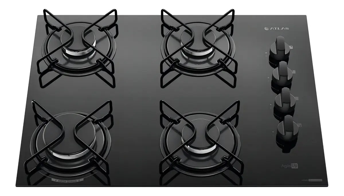 Cooktop 4 Bocas Atlas Agile Up Mesa Vidro Mega Chama Bivolt