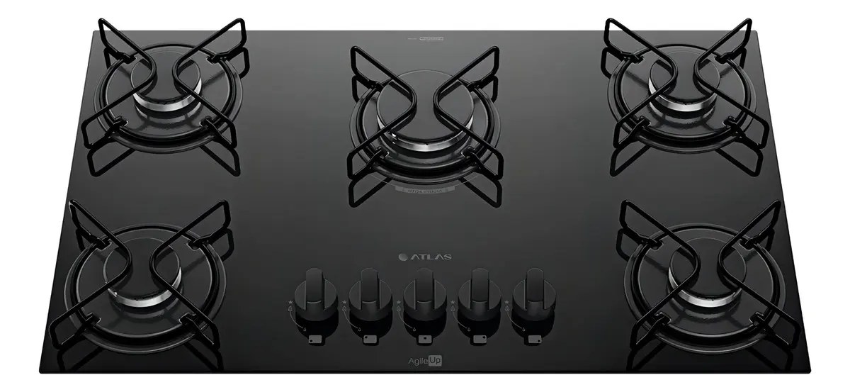 Cooktop 5 Bocas A Gás Atlas Agile Up Mega Chama Preto