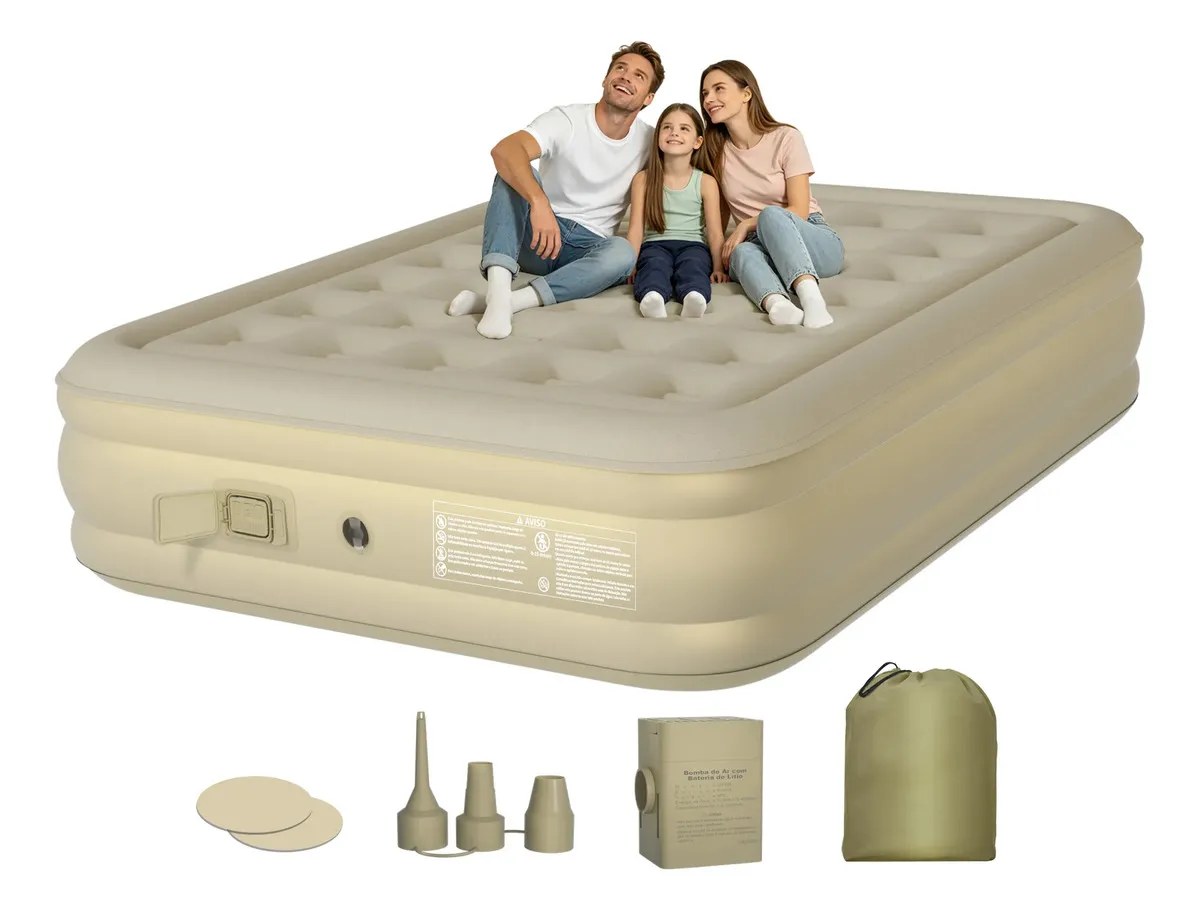 Ecozendsy Colchão Inflável Casal Queen Size com Bomba Elétrico Recarregável Embutida Portátil 203x150x45cm