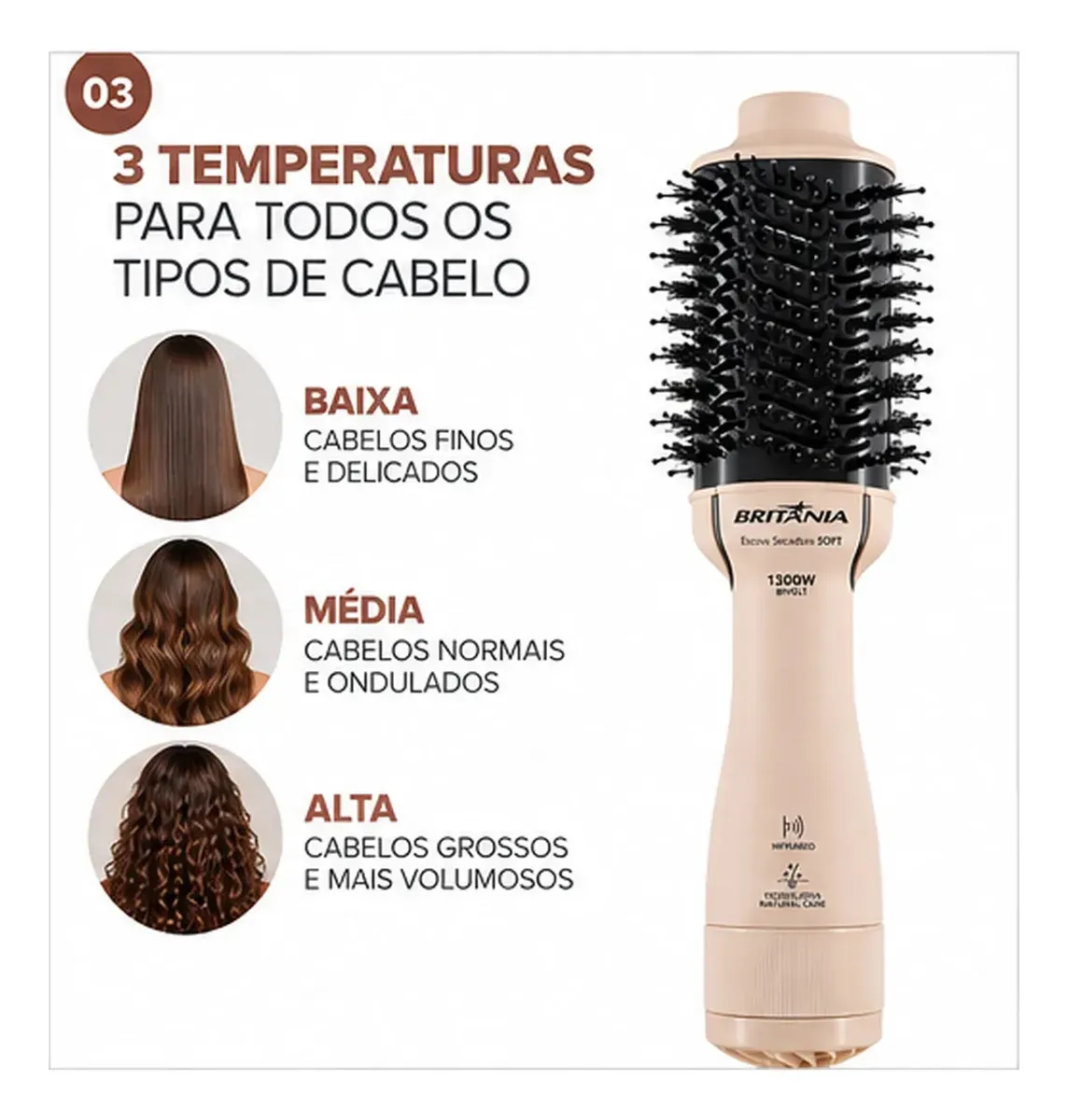Escova Secadora Britânia Bivolt 1300w Soft Bec07r Original