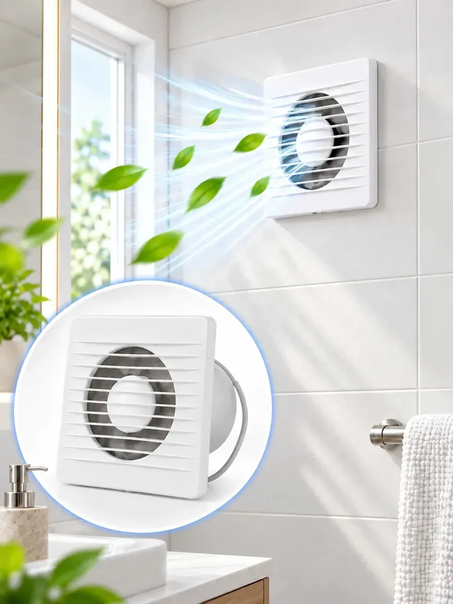 Exaustor de Banheiro Bivolt 4 Polegadas 8W Silencioso com 7 Pás Tela Protetora Contra Insetos Diâmetro de Instalação 10cm Ventilação Potente