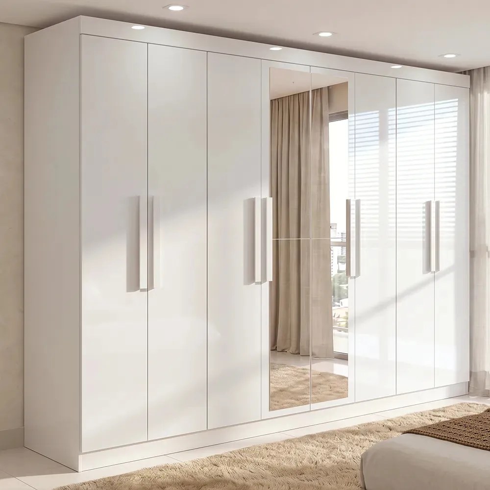 Guarda-roupa Casal Easy Slim 8 Portas Com Espelho Branco
