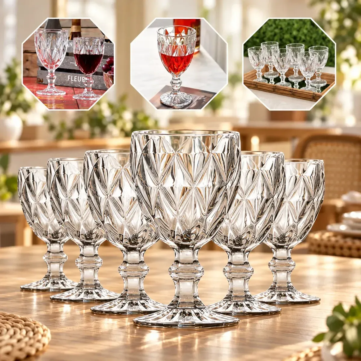 Jogo de 6 Taças Diamond Luxo em Vidro 330 mL para Vinho e Água Gostei!
