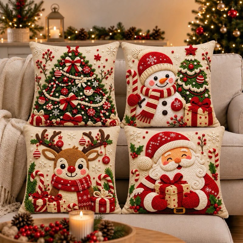 KIT 4 CAPAS DE ALMOFADAS DECORATIVAS NATAL PAPAI NOEL BONECO DE NEVE FELIZ NATAL RENA LANÇAMENTO 2026