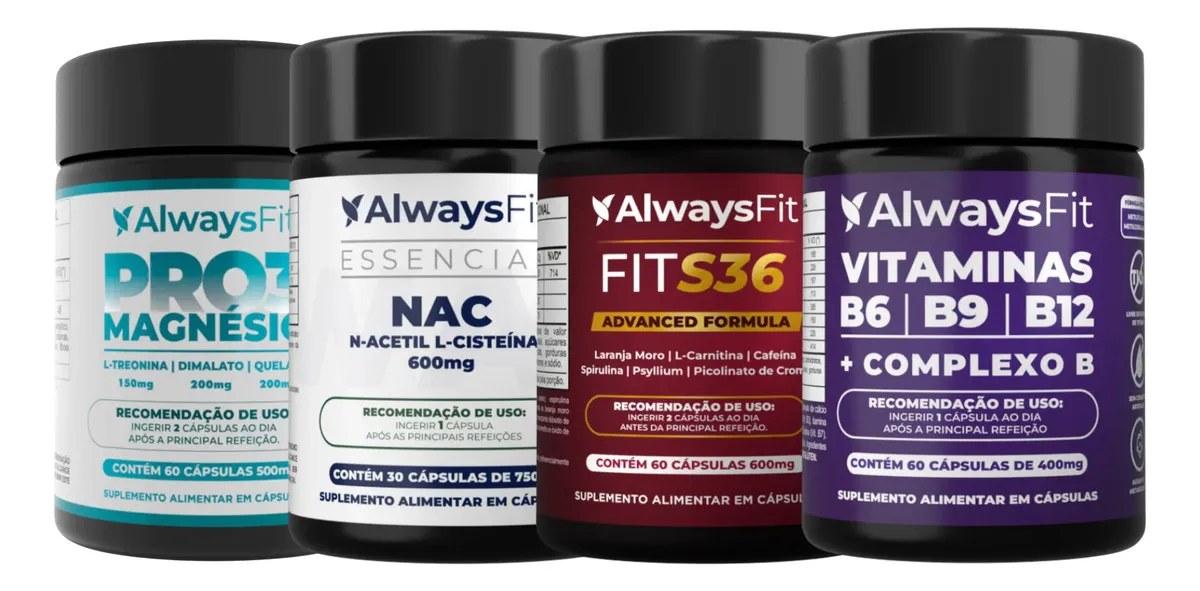 Kit Pro Saúde Alwaysfit | Pro3magnesio + Nac + Complexo B + Fits36 | 4 Suplementos