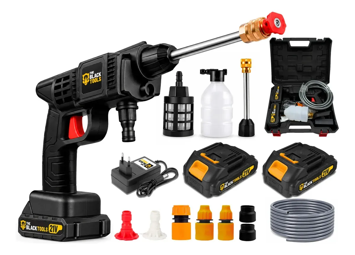 Lavadora Lava Jato Portátil Alta Pressão 2 Baterias 21V Recarregável Com Maleta Completa Bivolt TPW600 The Black Tools