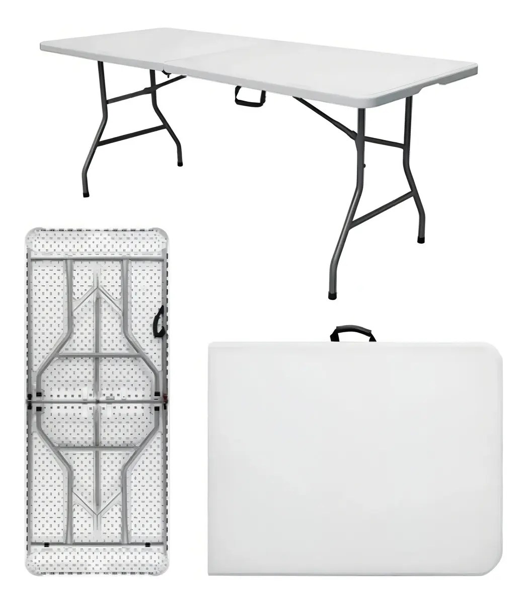 Mesa Dobrável Vira Maleta Com Alça Portátil 1.80m Para Camping Pesca Jardim Área Externa Ou Interna Salão De Festas Gourmet Cor BrancoLuvinc