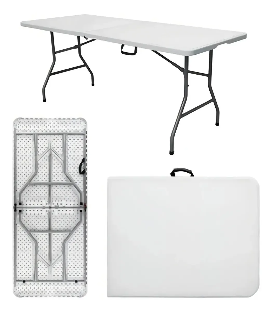 Mesa Dobrável Vira Maleta Com Alça Portátil 1.80m Para Camping Pesca Jardim Área Externa Ou Interna Salão De Festas Gourmet Cor BrancoLuvinc
