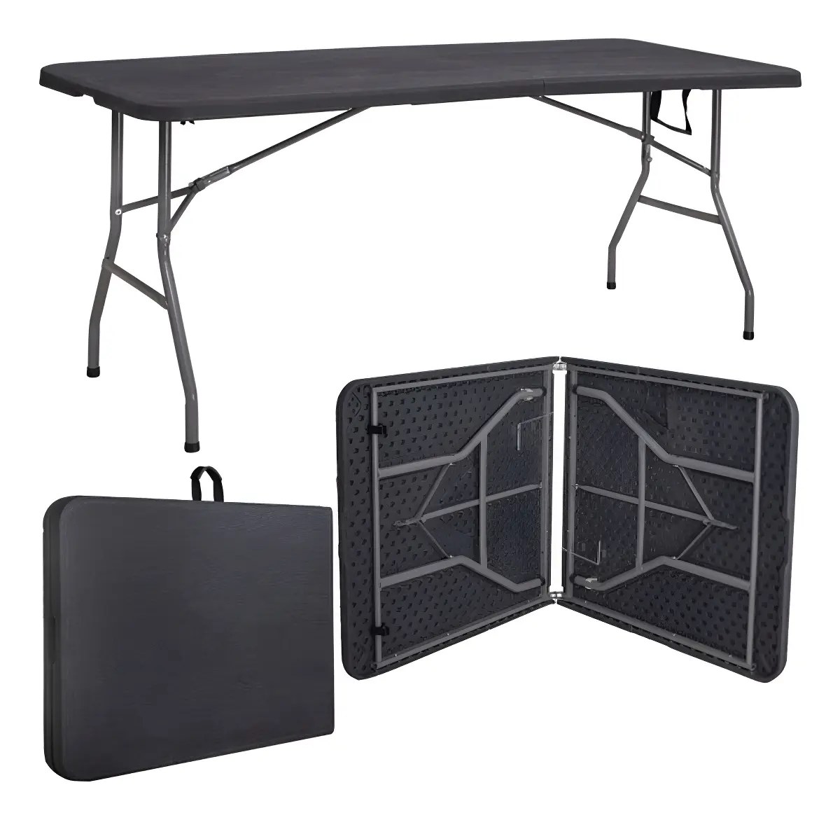 Mesa Dobrável Vira Maleta Com Alça Portátil 1.80m Para Camping Pesca Jardim Área Externa Ou Interna Salão De Festas Gourmet Cor Preto Luvinc