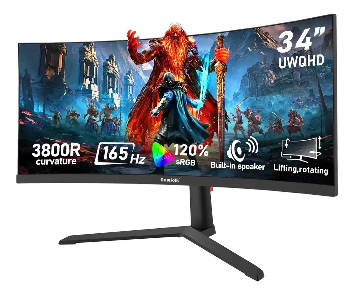 Monitor Gamer Curvo Gawfolk 34 Uwqhd 165hz Alto-falante Dp Preto