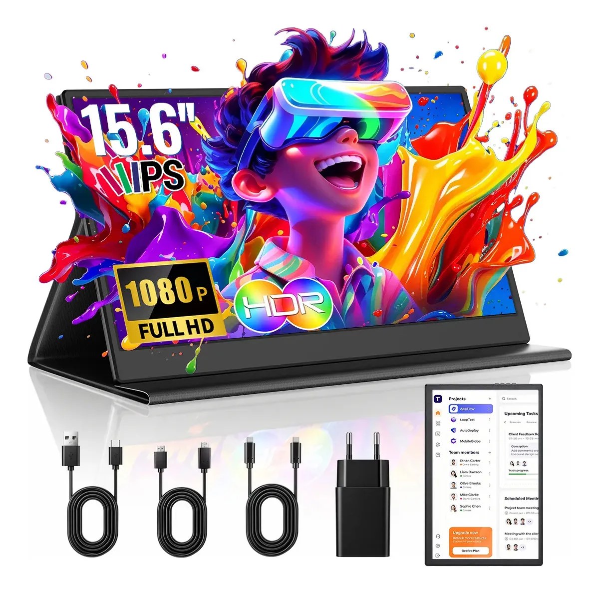 Monitor Portátil 15,6'' Full HD 1080P IPS MAIZHELUN, USB-C e HDMI, Monitor Gamer Ultrafino, Alto-Falantes Integrados, Capa Protetora, Segund