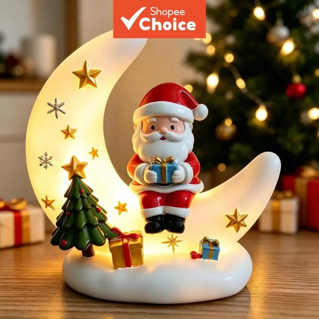 Ornamento De Resina De Luar De Natal , Decoração De Abajur De Lua De Papai Noel , Presente De Casa