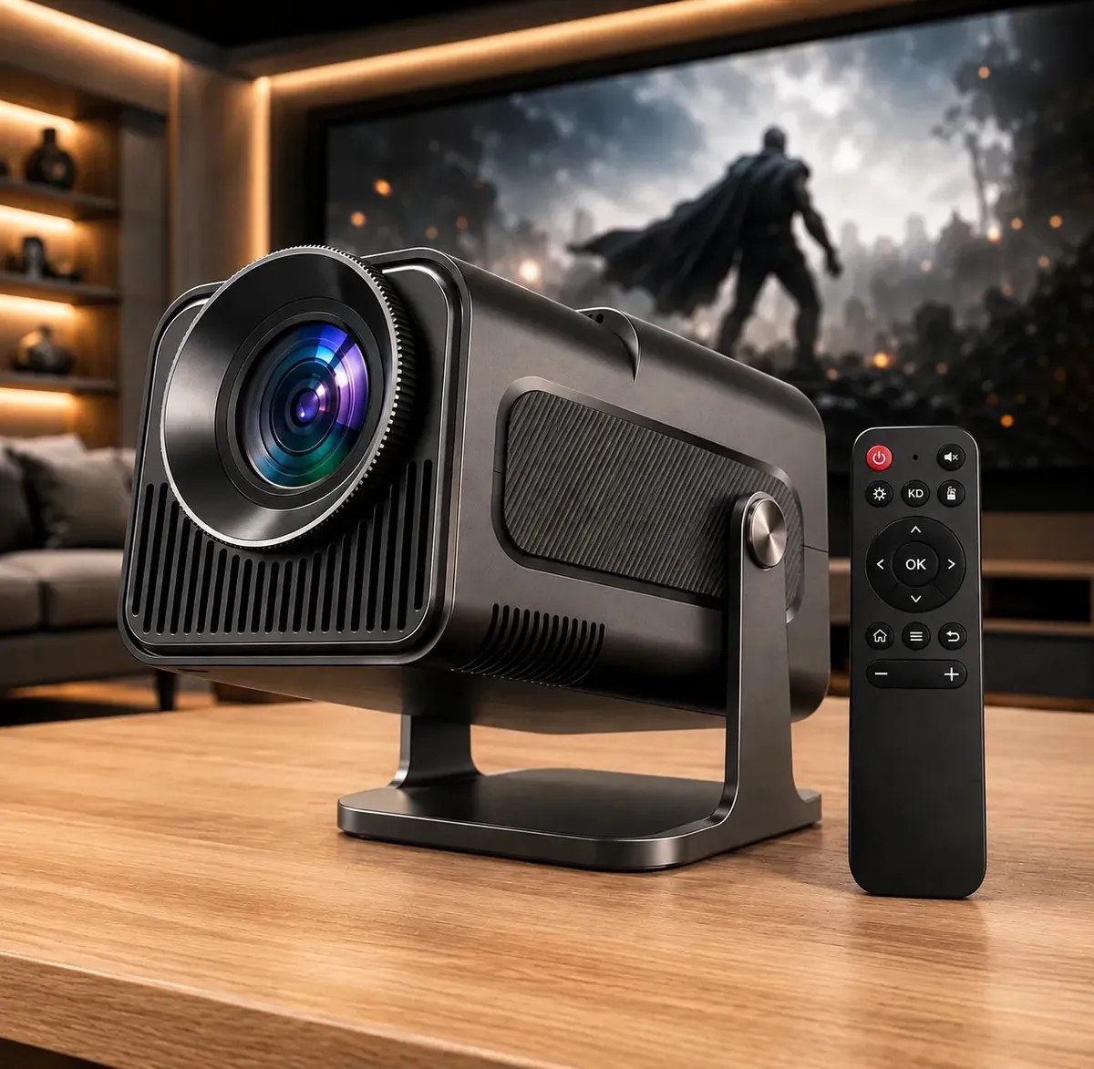 Projetor Hy320 Mini Smart TV Android WiFi 6 390 ANSI Lumens Full HD Suporte 4K HDMI Bluetooth Alto Falante Cinema Com Controle Remoto Bivolt