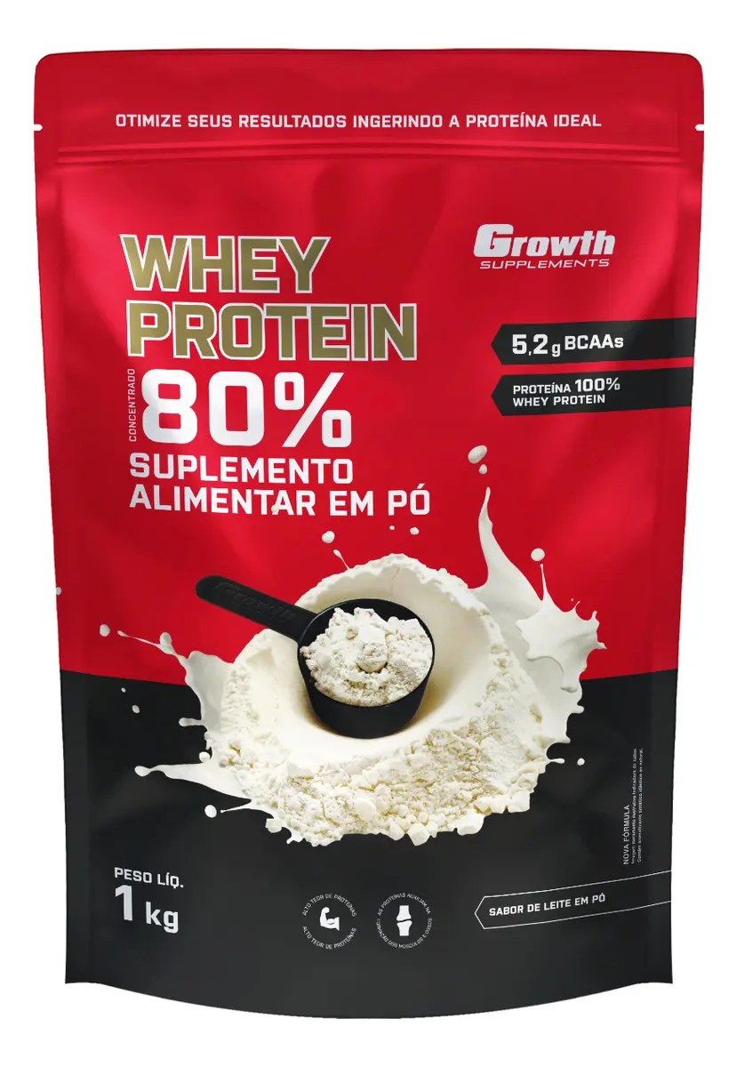 Proteína Growth Supplements Whey concentrado em pó sabor Leite em Pó x 1kg