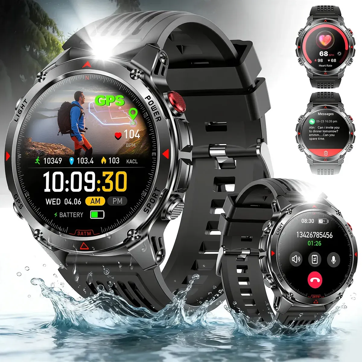 Relógio Inteligente Smartwatch GPS Autônomo À prova d'água 3ATM NOVANTE Masculino Feminino Esportivo Digital 530mAh Preto Bluetooth Chamadas
