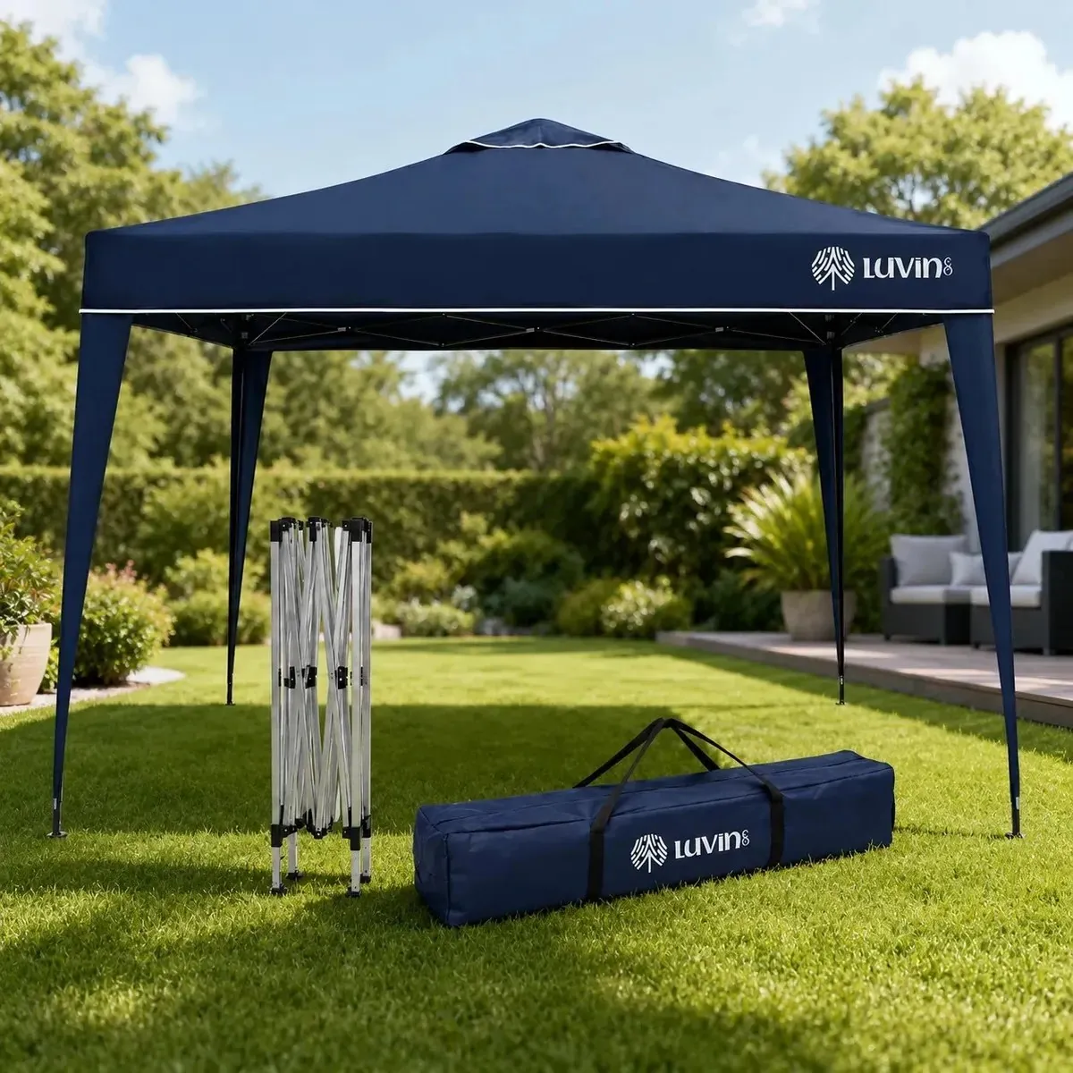 Tenda Gazebo Sanfonada Articulada Luvinco 3x3m Azul Impermeável Resistente Proteção Ao Ar Livre Camping Praia Eventos Montagem Prática Estru