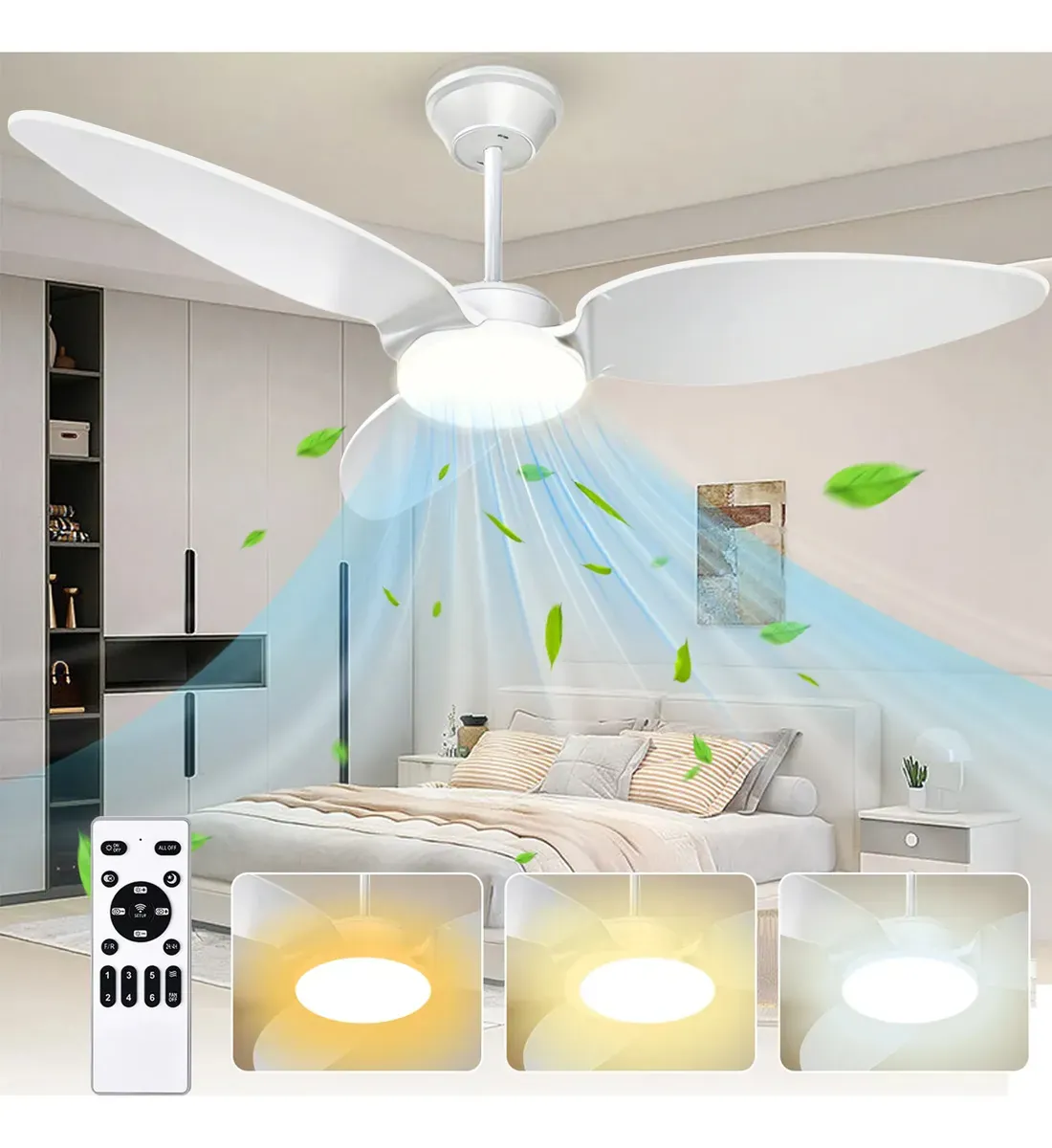 Ventilador de Teto Antuvi 42" Moderno com Luz LED e Controle Remoto, para Quarto