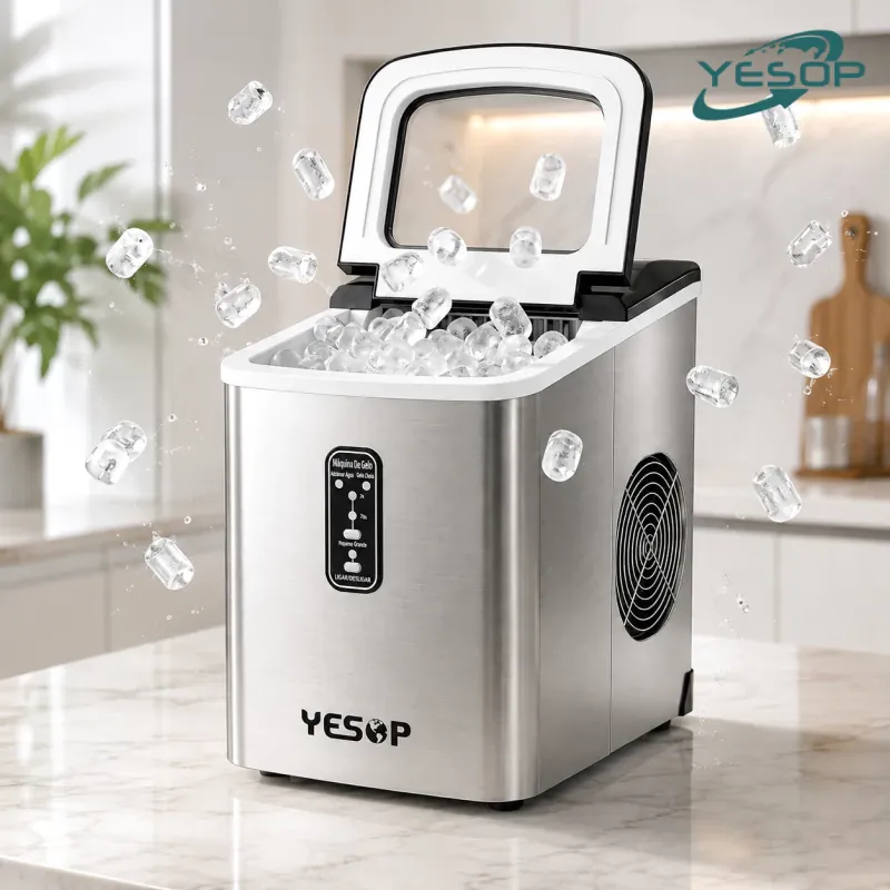 YESOP Máquina De Gelo Turbo Ice Premium 127V Portátil Inox 120W Cozinha Profissional Automático